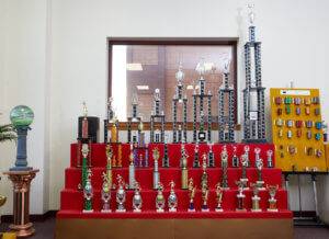 Trophies on display at APS in des moines iowa