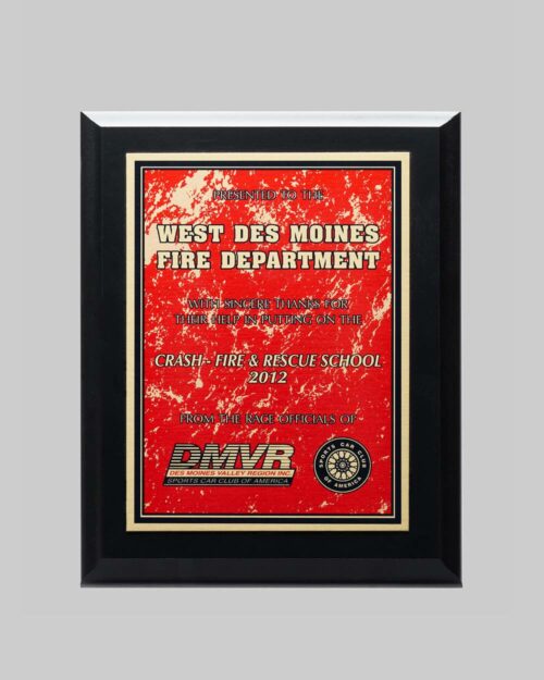custom plaque award for west des moines fire department by APS in Iowa
