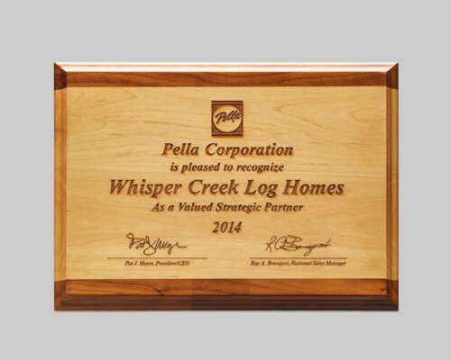 alder wooden plaque award for Pella created by Awards Program Services