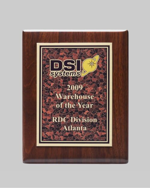 walnut plaque award for DSI systems in Atlanta