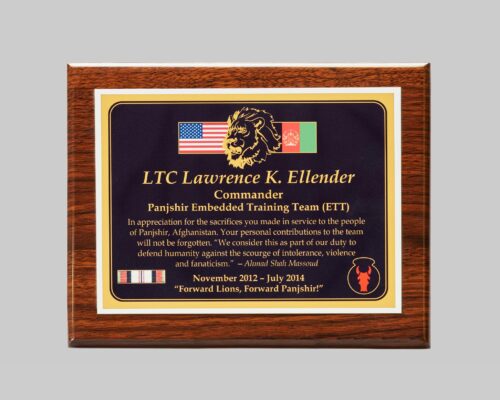 custom plaque award for military service created by APS in Iowa