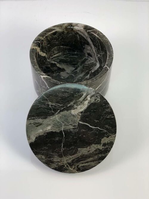 engraved black marble round box with lid